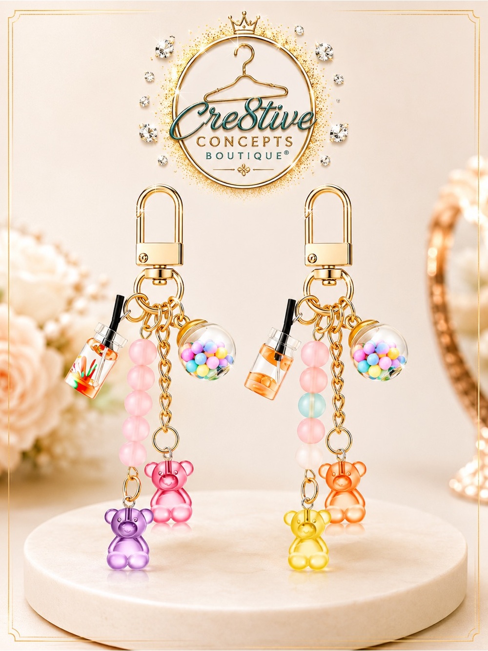 Resin Bubble Tea & Gummy Bear Bag Charm Set (2-Pack)-New - Picture 3 of 3